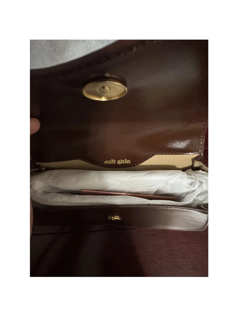 Cult Gaia Dark Brown Women’s Shoulder Bag with Gold Accents